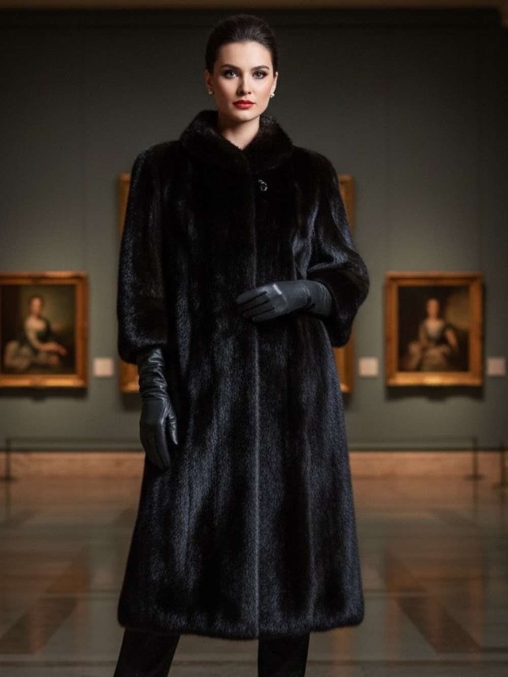 Mink Fur Coat, Western Furs, size 14-16 or XL. Black. Lined. Warm. Full length